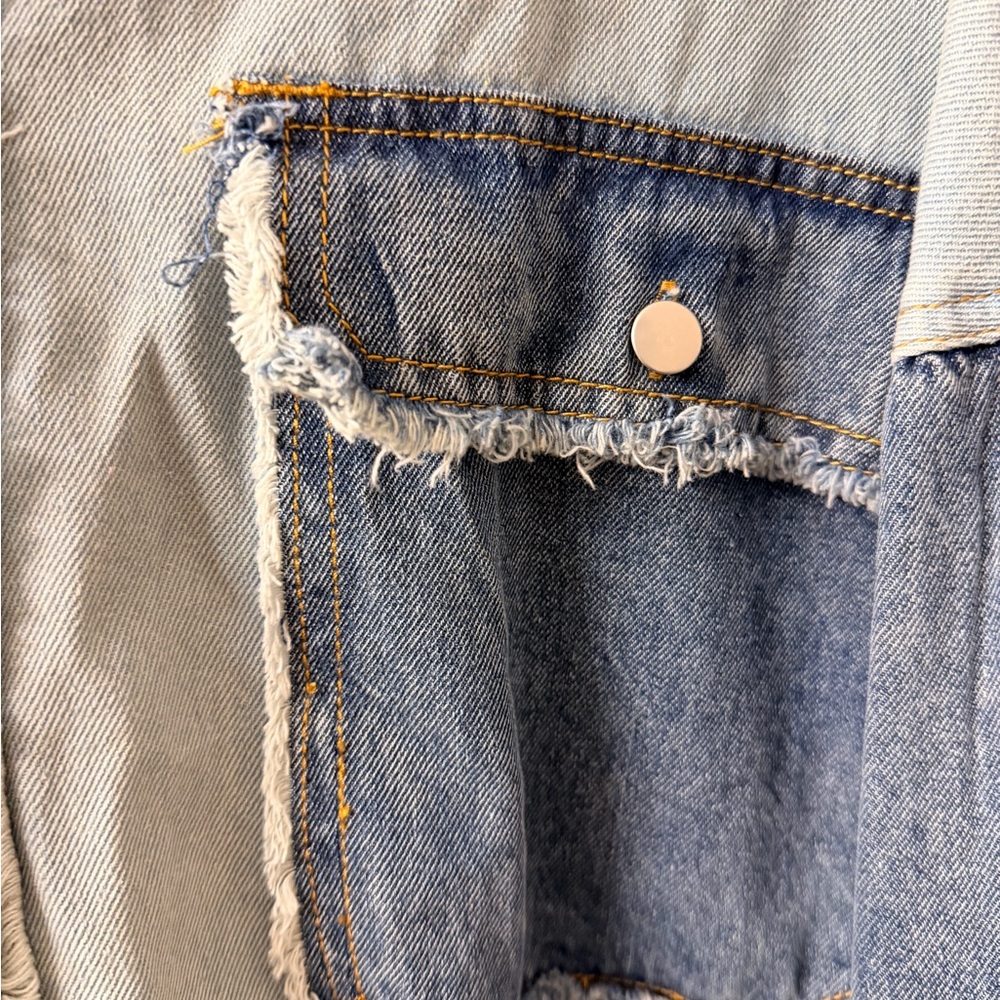 Pol Patchwork Denim Oversized Shacket Size L - image 5